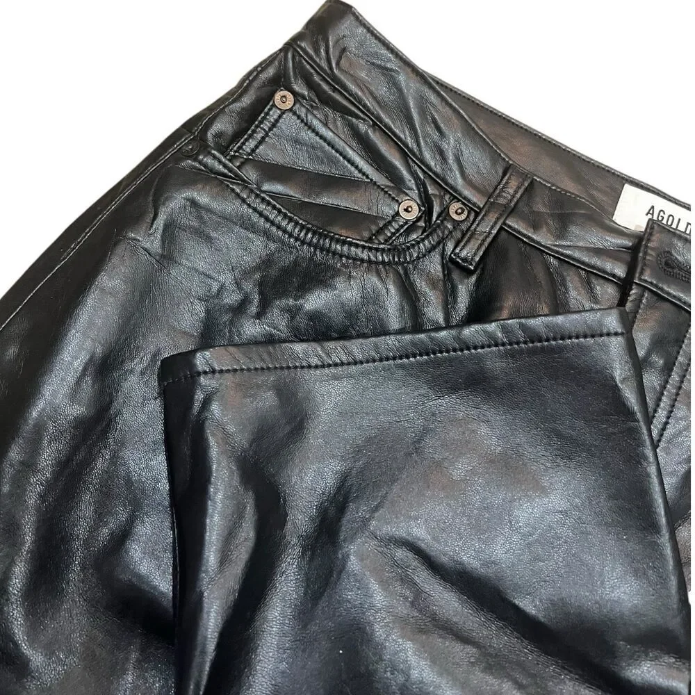 AGOLDE Black Recycled Leather 90's Pinch Waist Straight Leg Pants 31